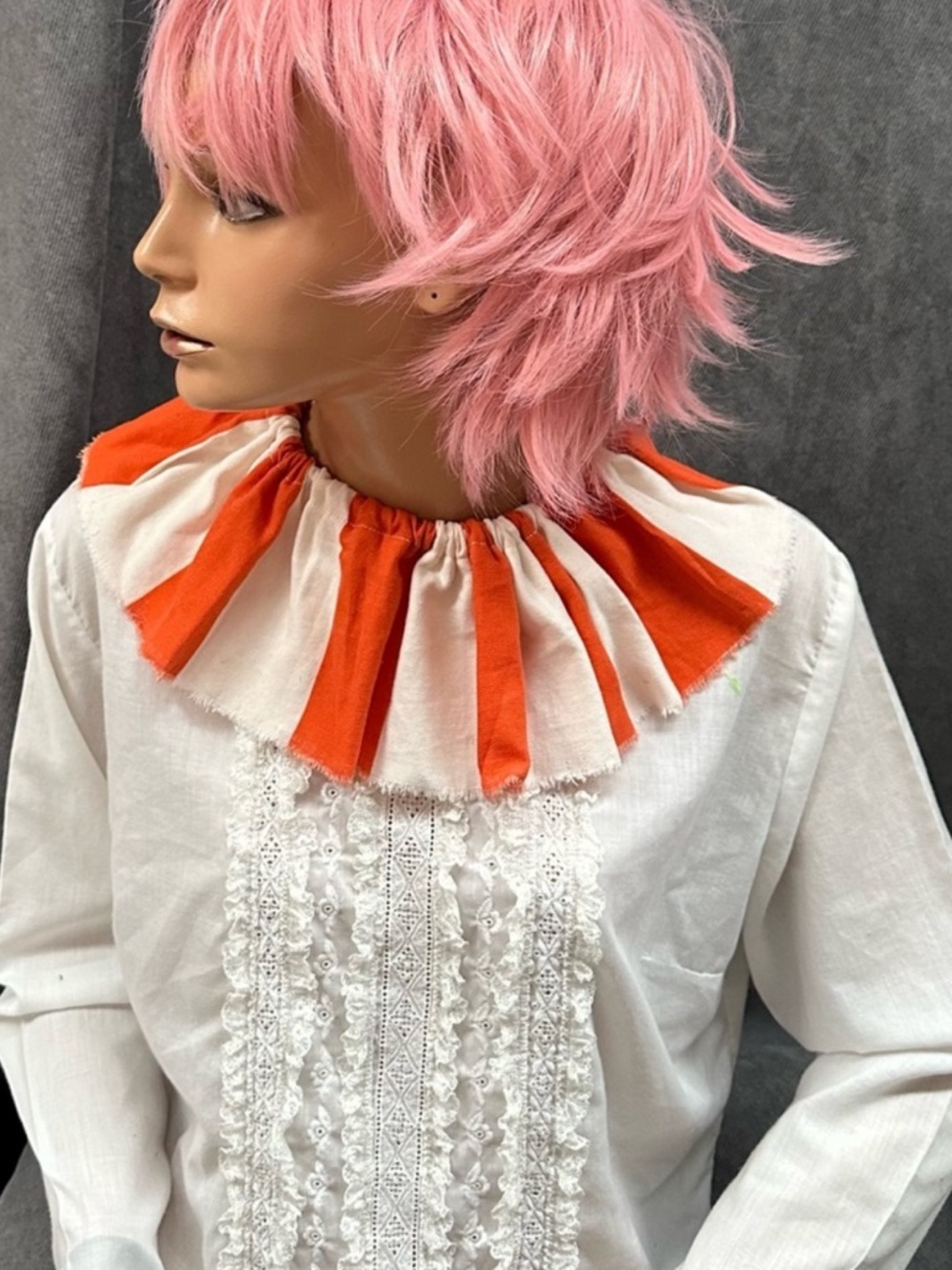 Vintage Orange Striped clown ruff ruffle costume Collar Circus